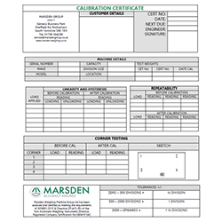 Marsden Calibration Certificate